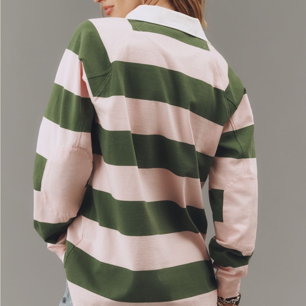 Clare V Pink and Green Striped Rugby Polo - Picture 2 of 4